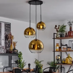 hofstein Suspension Verre 20 cm, 25 cm, 30cm Koyoto Or, Clair, 3 lumières