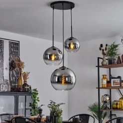 Suspension Verre Fumé-hofstein Suspension Verre 20 cm, 25 cm, 30cm Koyoto Chrome, Clair, Fumé, 3 lumières