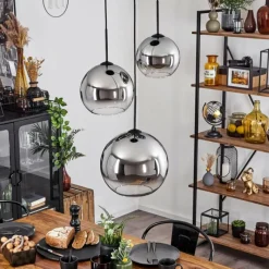 Suspension Verre Fumé-hofstein Suspension Verre 20 cm, 25 cm, 30cm Koyoto Chrome, Clair, Fumé, 3 lumières