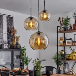 hofstein Suspension Verre 20 cm, 25 cm, 30cm Koyoto Ambre, 3 lumières