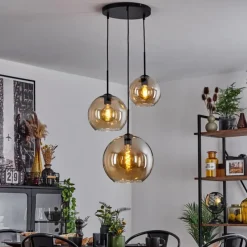 hofstein Suspension Verre 20 cm, 25 cm, 30cm Koyoto Ambre, 3 lumières