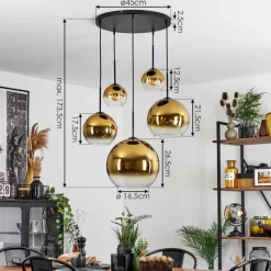 hofstein Suspension Verre 15 cm, 20 cm, 25 cm, 30cm Koyoto Or, Clair, 5 lumières