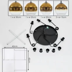 hofstein Suspension Verre 15 cm, 20 cm, 25 cm, 30cm Koyoto Or, Clair, 5 lumières