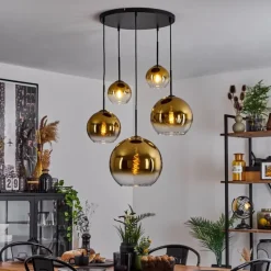 hofstein Suspension Verre 15 cm, 20 cm, 25 cm, 30cm Koyoto Or, Clair, 5 lumières