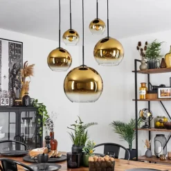 hofstein Suspension Verre 15 cm, 20 cm, 25 cm, 30cm Koyoto Or, Clair, 5 lumières