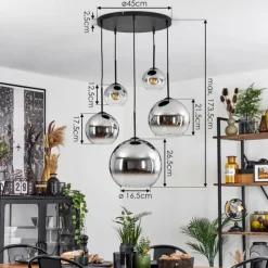 Suspension Verre Fumé-hofstein Suspension Verre 15 cm, 20 cm, 25 cm, 30cm Koyoto Chrome, Clair, Fumé, 5 lumières