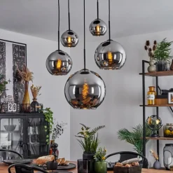 Suspension Verre Fumé-hofstein Suspension Verre 15 cm, 20 cm, 25 cm, 30cm Koyoto Chrome, Fumé, 5 lumières