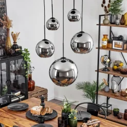 Suspension Verre Fumé-hofstein Suspension Verre 15 cm, 20 cm, 25 cm, 30cm Koyoto Chrome, Fumé, 5 lumières