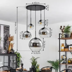 Suspension Verre Fumé-hofstein Suspension Verre 15 cm, 20 cm, 25 cm, 30cm Koyoto Clair, Fumé, 5 lumières