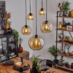 hofstein Suspension Verre 15 cm, 20 cm, 25 cm, 30cm Koyoto Ambre, 5 lumières