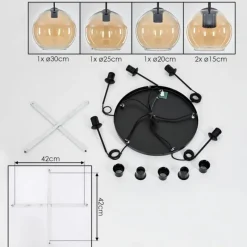hofstein Suspension Verre 15 cm, 20 cm, 25 cm, 30cm Koyoto Ambre, 5 lumières