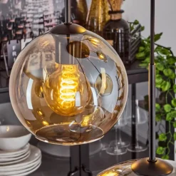 hofstein Suspension Verre 15 cm, 20 cm, 25 cm, 30cm Koyoto Ambre, 5 lumières