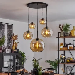 hofstein Suspension Verre 15 cm, 20 cm, 25 cm, 30cm Koyoto Ambre, 5 lumières