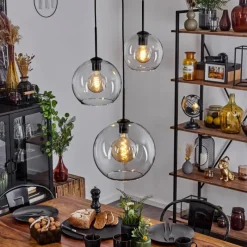 hofstein Suspension Verre 20 cm, 25 cm, 30cm Koyoto Clair, 3 lumières