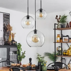 hofstein Suspension Verre 20 cm, 25 cm, 30cm Koyoto Clair, 3 lumières