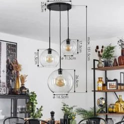 hofstein Suspension Verre 20 cm, 25 cm, 30cm Koyoto Clair, 3 lumières