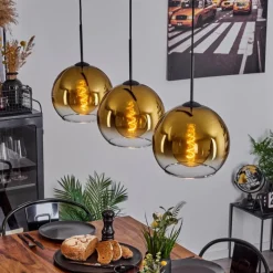 hofstein Suspension Verre 25 cm Koyoto Or, Clair, 3 lumières