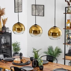 hofstein Suspension Verre 25 cm Koyoto Or, Clair, 3 lumières