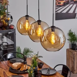 hofstein Suspension Verre 30 cm Koyoto Ambre, 3 lumières