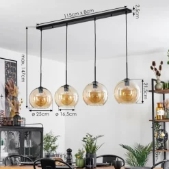 hofstein Suspension Verre 25 cm Koyoto Ambre, 4 lumières