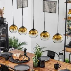 hofstein Suspension Verre 15 cm Koyoto Or, Clair, 5 lumières