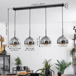 Suspension Verre Fumé-hofstein Suspension Verre 25 cm Koyoto Chrome, Clair, Fumé, 4 lumières