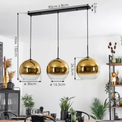 hofstein Suspension Verre 30 cm Koyoto Or, Clair, 3 lumières