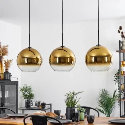 hofstein Suspension Verre 30 cm Koyoto Or, Clair, 3 lumières