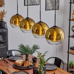 hofstein Suspension Verre 25 cm Koyoto Or, Clair, 4 lumières