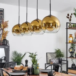 hofstein Suspension Verre 25 cm Koyoto Or, Clair, 4 lumières