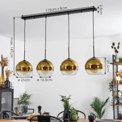 hofstein Suspension Verre 25 cm Koyoto Or, Clair, 4 lumières