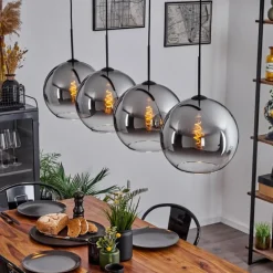 Suspension Verre Fumé-hofstein Suspension Verre 30 cm Koyoto Chrome, Clair, Fumé, 4 lumières