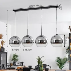 Suspension Verre Fumé-hofstein Suspension Verre 30 cm Koyoto Chrome, Clair, Fumé, 4 lumières