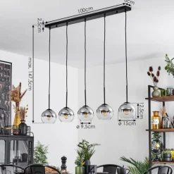 Suspension Verre Fumé-hofstein Suspension Verre 15 cm Koyoto Chrome, Clair, Fumé, 5 lumières