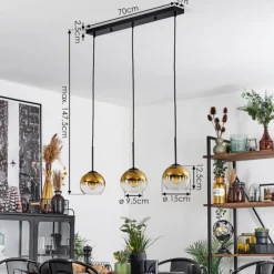 hofstein Suspension Verre 15 cm Koyoto Or, Clair, 3 lumières