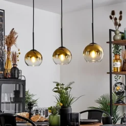 hofstein Suspension Verre 15 cm Koyoto Or, Clair, 3 lumières