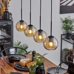 hofstein Suspension Verre 15 cm Koyoto Ambre, 4 lumières