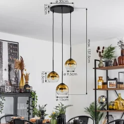 hofstein Suspension Verre 15 cm Koyoto Or, Clair, 3 lumières