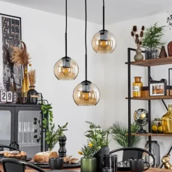 hofstein Suspension Verre 15 cm Koyoto Ambre, 3 lumières