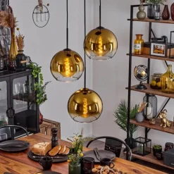 hofstein Suspension Verre 25 cm Koyoto Or, Clair, 3 lumières