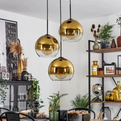 hofstein Suspension Verre 25 cm Koyoto Or, Clair, 3 lumières