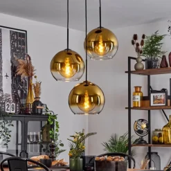 hofstein Suspension Verre 25 cm Koyoto Or, Clair, 3 lumières