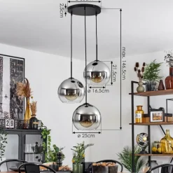 Suspension Verre Fumé-hofstein Suspension Verre 25 cm Koyoto Chrome, Clair, Fumé, 3 lumières
