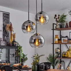 Suspension Verre Fumé-hofstein Suspension Verre 25 cm Koyoto Chrome, Clair, Fumé, 3 lumières