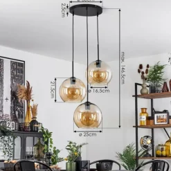 hofstein Suspension Verre 25 cm Koyoto Ambre, 3 lumières