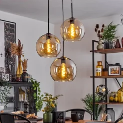 hofstein Suspension Verre 25 cm Koyoto Ambre, 3 lumières