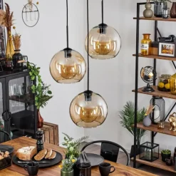 hofstein Suspension Verre 25 cm Koyoto Ambre, 3 lumières