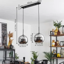 Suspension Verre Fumé-hofstein Suspension Verre 25 cm Koyoto Chrome, Fumé, 2 lumières