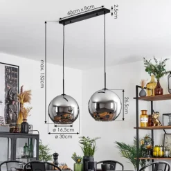 Suspension Verre Fumé-hofstein Suspension Verre 30 cm Koyoto Chrome, Fumé, 2 lumières