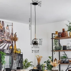 hofstein Suspension Verre 15 cm Koyoto Or, Noir, 1 lumière